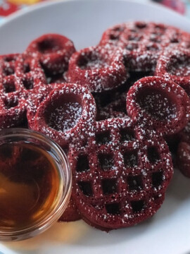 Red Velvet Mickey Waffles, Copycat Red Velvet Mickey Waffles, Disney Inspired Recipe, Breakfast Mickey Waffles, Mickey Waffles
