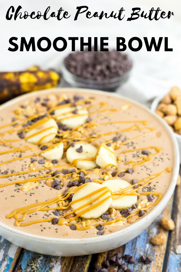 Start your morning with this nutritional packed Chocolate Peanut Butter Acai Powder Smoothie Bowl. It's sweet and full of antioxidants. #SmoothieBowl #Smoothies
