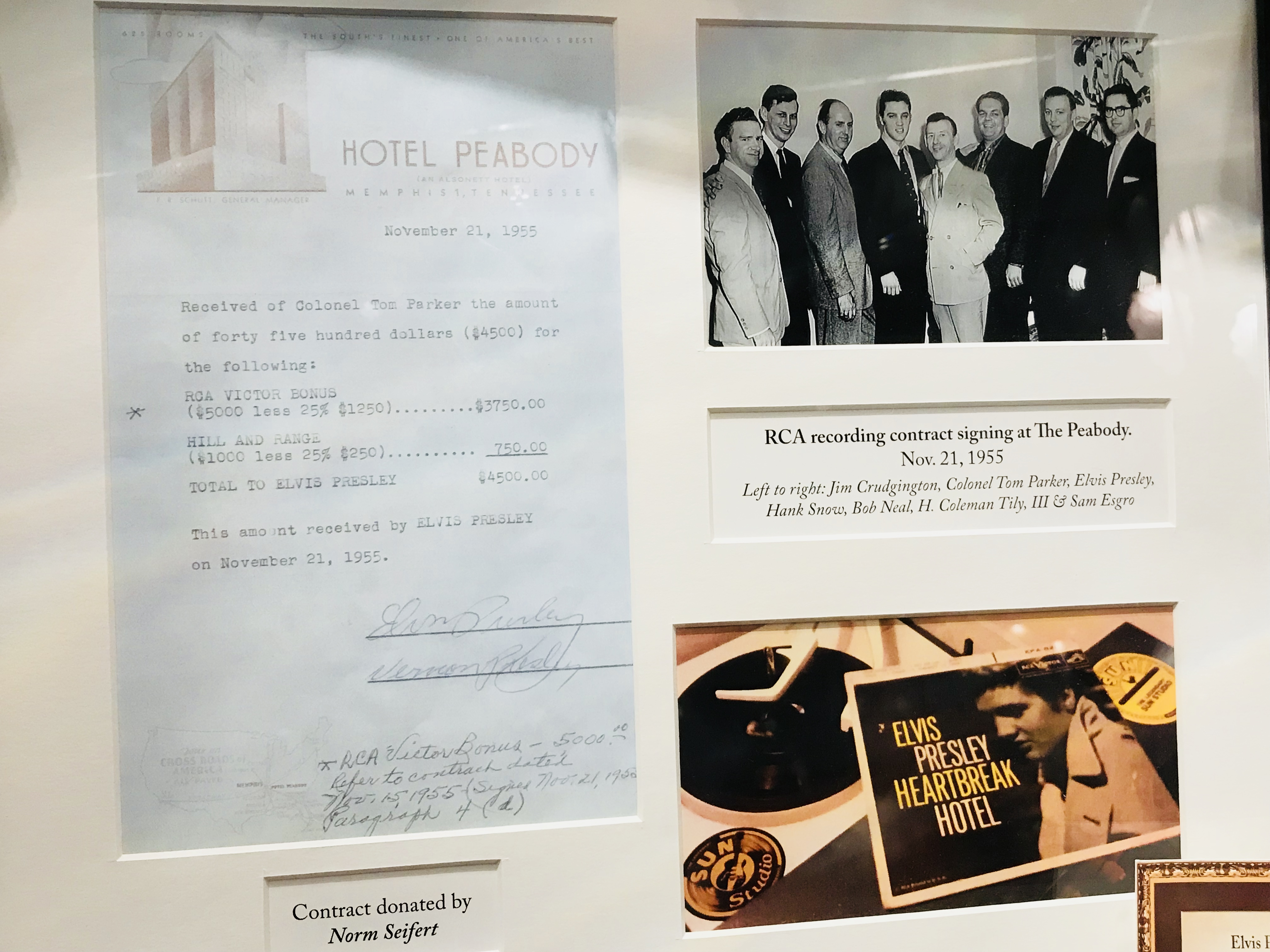 Peabody Memphis Hotel, Elvis first contract, Memphis Peabody Hotel
