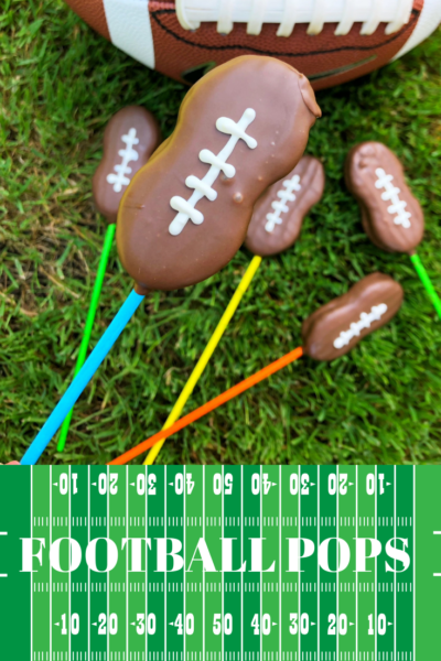 Keep your tailgating dessert easy with these fun Football Pops made from Nutter Butter Cookies! #Tailgating #PartyFood #Dessert #NutterButter 