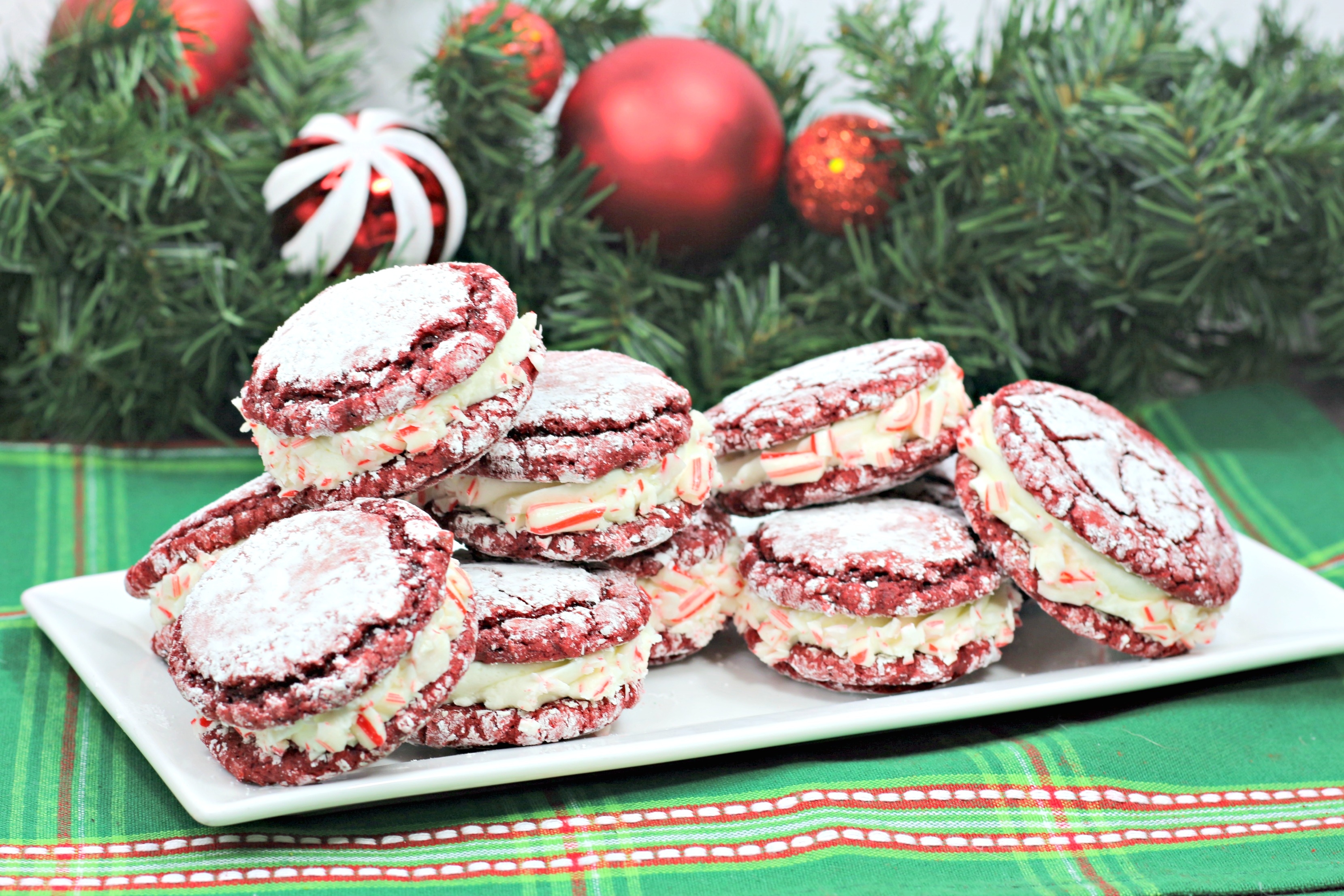 Red Velvet Stuffed Cookies, Red Velvet Cookies, Red Velvet Christmas Cookies, Red velvet Sandwich cookies with peppermint
