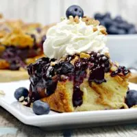 Blueberry Bread Pudding Recipe with fresh blueberry sauce.