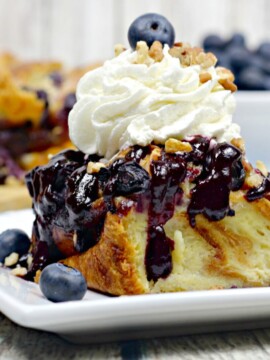 Blueberry Bread Pudding Recipe with fresh blueberry sauce.