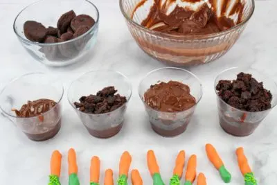 Putting together your Easter Carrot Patch Pudding Cups