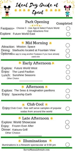 EPCOT PARK ITINERARY: Print this FREE guide to Disney's Epcot to help plan your perfect park day! #Epcot #DisneyWorld #DisneyTips #DisneyVacation #DisneyGuide #WaltDisneyWorld #EpcotTips