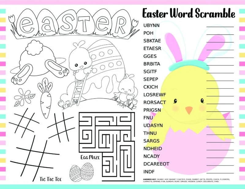 Easter Table Decor, Kids Easter Decor, Easter Kids Ideas, Printables, Printable Easter Placemat For Kids