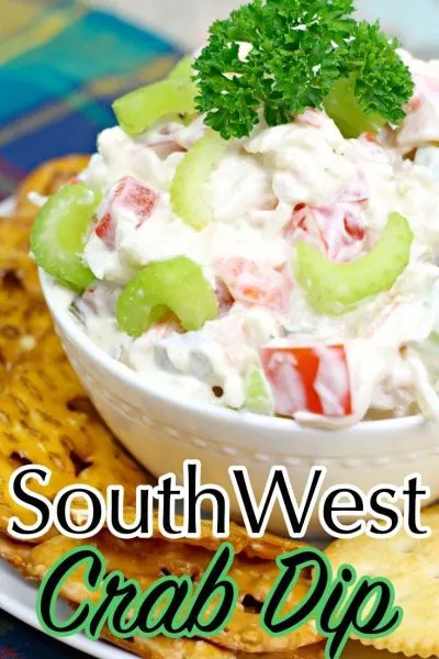 The cold Southwest Crab Dip recipe is a crowd pleaser and comes together in minutes! Perfect for spring or summer gatherings.