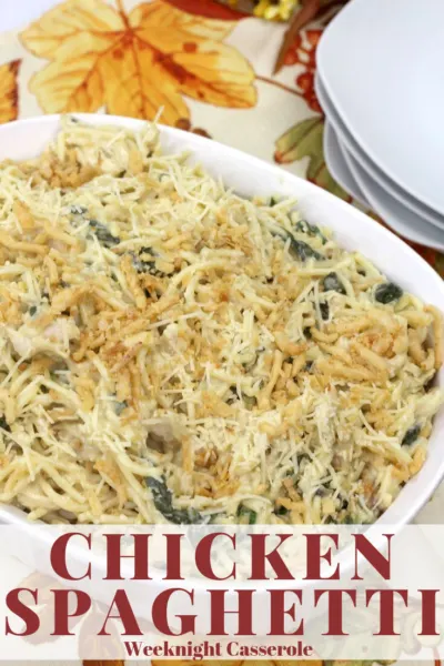 Keep dinnertime easy with this Cheesy Chicken Spaghetti Casserole! It's a family favorite that you can make-ahead and bake when you're ready. #Casserole #WeeknightDinner #Pasta #Spaghetti #PastaDinner Keep dinnertime easy with this Cheesy Chicken Spaghetti Casserole! It's a family favorite that you can make-ahead and bake when you're ready. #Casserole #WeeknightDinner #Pasta #Spaghetti #PastaDinner