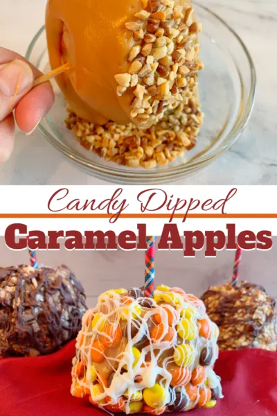 These homemade caramel apples are dipped and then candy coated to perfection. This EASY recipe avoid the stovetop. #CaramelApples #FallApples #AppleRecipe #CandyApples These homemade caramel apples are dipped and then candy coated to perfection. This EASY recipe avoid the stovetop. #CaramelApples #FallApples #AppleRecipe #CandyApples