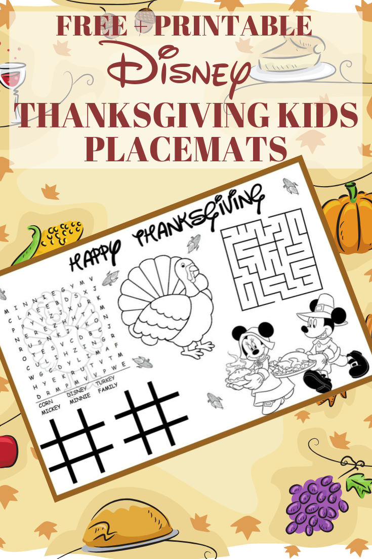 Disney Inspired Printable Turkey Thanksgiving Kids Placemats