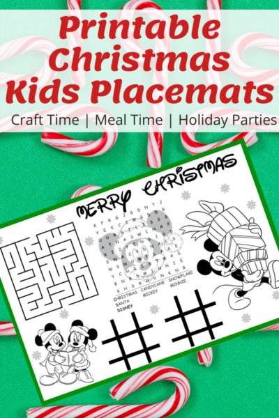 Print your FREE Christmas placemats for kids - perfect for craft time, meal time and holiday parties. They double as a coloring and activity page. #Christmas #Christmaskids #Printable #Holiday #KidsPlacemats