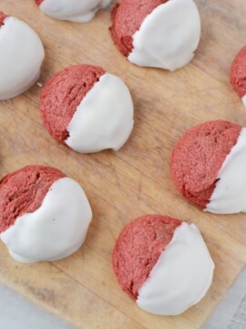 Red Velvet Cake Mix Cookies, Easy Red Velvet Cookies, Dipped Red Velvet Cookies, Cookies Made From Cake Mix