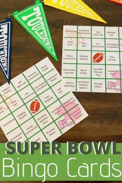 Planning your Super Bowl Party and need ideas? These Super Bowl Bingo Cards are so much fun! Guests can play as they watch the big game. #SuperBowlPartyIdeas #SuperBowl #Tailgating #GameDayIdeas #Football #BingoCards #BigGamePartyIdeas