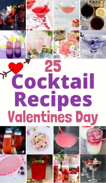 Celebrate with fun and flirty Valentines Day Cocktails that your sweetheart will certainly enjoy too! #ValentinesDay #CocktailRecipes #RedCocktails #PinkCocktails #PurpleCocktails #MartiniRecipes #GalentinesDay #ValentinesDayCocktails