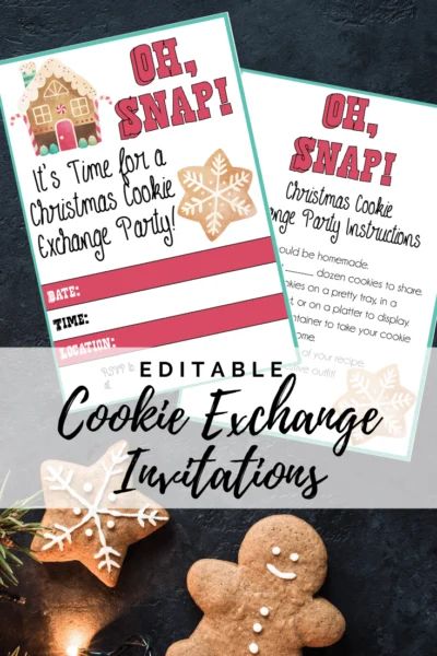 Print your FREE cookie exchange party invites! Just download, save and print. You can even edit in your own party information. Keep your holiday cookie swap easy! #CookieExchange #PrintableInvites #Christmas #CookieSwap #ChristmasParty #PartyInvitation #ChristmasCookies #ChristmasEntertaining