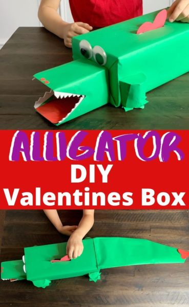 How to make an Alligator Valentines Box! Great for boys, this Valentines Day Craft comes together quickly. #ValentinesDay #ValentinesDayCraft #ValentinesDayBox #KidsCraft #AlligatorCraft