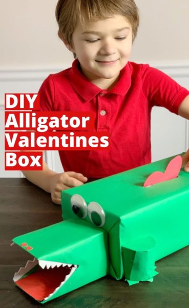 Get craft and make this this fun Alligator Valentines Box with your little reptile fan. The step-by-step instructions will help you easily create this fun Valentines Day Craft. #ValentinesDay #ValentinesDayCraft #KidsCrafts #KidCraftIdeas #ValentinesDayBox #DIY #AlligatorCrafts
