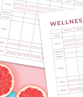 Printable wellness tracker, wellness tips, fitness tracker, food diary