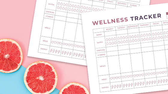 Printable wellness tracker, wellness tips, fitness tracker, food diary