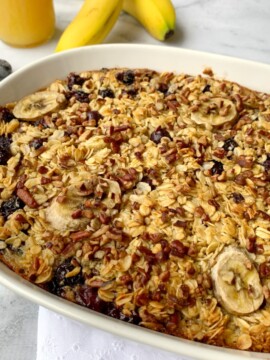 Blueberry Banana Oatmeal Bake, Oatmeal Casserole, Make Ahead Breakfast Casserole