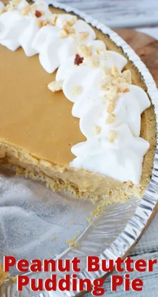 This Peanut Butter Pudding Pie recipe is decadent without any baking! The center is creamy and rich, with a simple store-bought pie crust. It's the perfect spring and summer dessert recipe. #PeanutButterDessertRecipes #PeanutButterPie #NoBakePieRecipes #PuddingRecipes #EasyPieRecipes