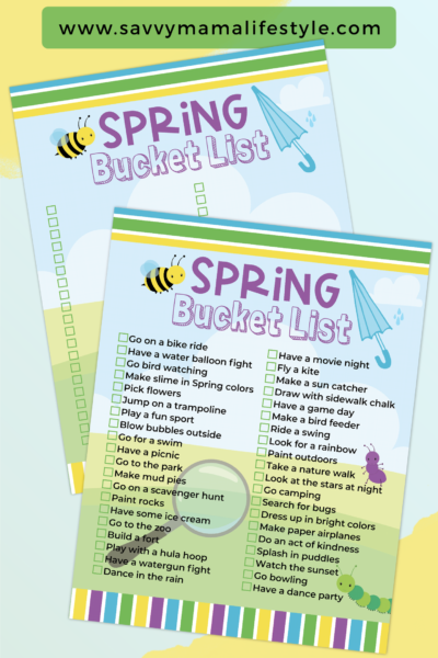 Save this Printable Spring Bucket List and enjoy the season as a family. From bike rides to picnics, you can find the best of spring on this list! #Printable #FreePrintable #SpringBucketList #OutdoorIdeas #KidsActivities