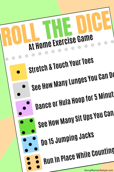 Print this fun Roll The Dice kids game that encourages exercise and moving, while having fun! It's a boredom buster that get's them away from screen time for a bit. #KidsBoredomBuster #KidsGames #RollTheDiceGame #KidsExercise #KidsActivities #KidsGames Print this fun Roll The Dice kids game that encourages exercise and moving, while having fun! It's a boredom buster that get's them away from screen time for a bit. #KidsBoredomBuster #KidsGames #RollTheDiceGame #KidsExercise #KidsActivities #KidsGames