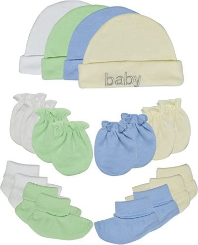 Newborn baby hats and mitten gift set