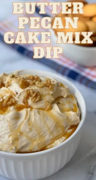 You've got to make this EASY Caramel Butter Pecan Cake Mix Dip! Dip with apple slices, vanilla wafers or pretzels. 
