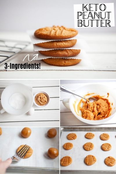 How to make easy Keto Peanut Butter Cookies with only 3 ingredients! #Keto #KetoCookies #PeanutButterCookies #KetoDessert