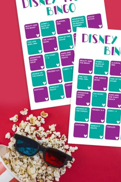 Check out this FREE Printable Disney Movie Bingo game to play as a family! It's the perfect excuse for some family together time. #DisneyMovies #DisneyBingo #BingoCards