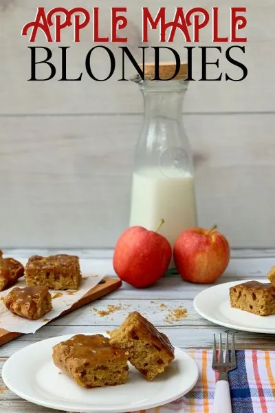 This Apple Blondies recipe has a unique maple glaze topping, which makes them so irresistible! Made with fresh apple, they're the perfect fall treat. #FallDessert #Blondies #AppleRecipe #AppleBlondies