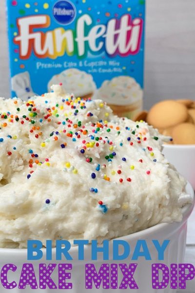 Loved Dunkaroo Dip as a kid? This Funfetti Cake Mix Dip Recipe is like eating birthday cake without raw eggs. Just four ingredients: cake mix, milk, cream cheese and Cool Whip. 