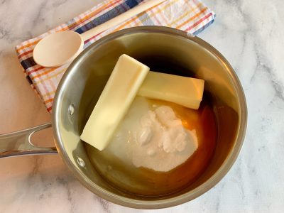 Combining butter, sugar and salt in saucepan