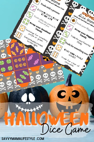 Print this FREE Roll The Dice Candy Game for your next Halloween Party! You'll be swapping, trading and exchanging candy every time someone rolls the dice. #HalloweenPartyGames #HalloweenParty #HalloweenPartyIdeas 