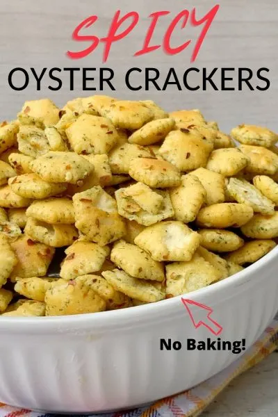 Kick it up a notch and make these Spicy Oyster Crackers! No baking required, just shake together, in a bag, and serve. They're a great appetizer for cocktail hour, game day or as a homemade holiday gift. #OysterCrackers #SeasonedCrackers #Appetizer #GameDayFood Kick it up a notch and make these Spicy Oyster Crackers! No baking required, just shake together, in a bag, and serve. They're a great appetizer for cocktail hour, game day or as a homemade holiday gift. #OysterCrackers #SeasonedCrackers #Appetizer #GameDayFood