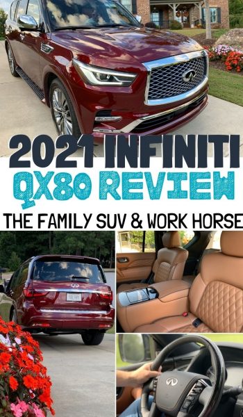 In the market for a large family SUV? Read this 2021 Infiniti QX80 review to see why it's an overall work horse, from luxe interior to towing capabilities. #SUVReview #CarReview #Infiniti #Tech