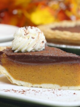 Pumpkin Pie With Chocolate Ganache Topping (Thanksgiving Dessert Recipe)