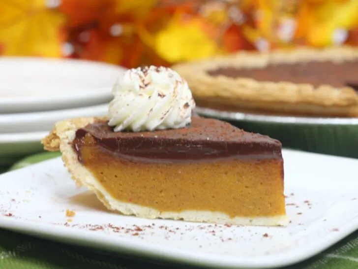 Pumpkin Pie With Chocolate Ganache Topping (Thanksgiving Dessert Recipe)
