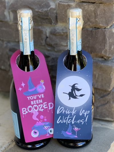 Print these fun You've Been Boozed wine bottle tags for adult Halloween fun! 