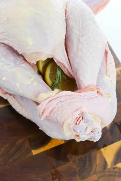 Tying turkey legs together before cooking