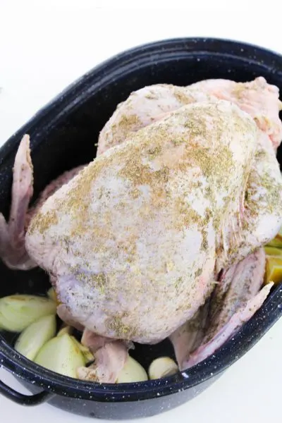 Raw Whole Turkey Ready To Roast In The Oven