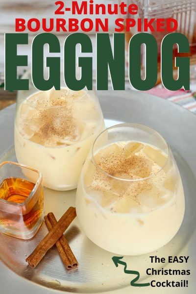 How to make Bourbon Spiked Eggnog, the EASY way, without an egg risk and no work over your stove top! It's the BEST Christmas cocktail. #BourbonCocktail #SpikedEggnog #EggnogDrinkRecipe #Eggnog