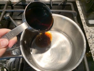 Water and Maple Syrup together over stovetop 