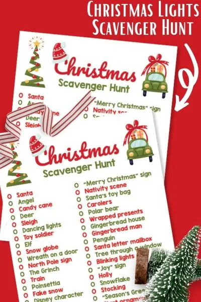 Print this FREE Christmas lights scavenger hunt - the kids can play while driving around and looking at Christmas decorations! It's a fun and socially distanced Christmas activity. #Christmas #PrintableChristmas #ChristmasGame #ChristmasLights