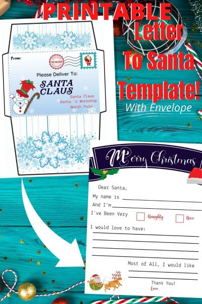 Grab your FREE Printable Template For Letter To Santa, which kids of all ages can use. It includes a matching envelope as well! #SantaLetter #ChristmasPrintable #Christmas
