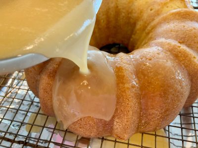 Pouring Glaze over Cake