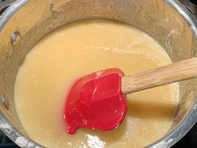 Making amaretto Sauce over stovetop