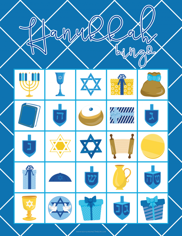 Printable Hanukkah Coloring Pages &amp; Bingo Game Cards