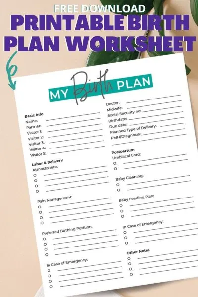 Download this FREE printable birth plan worksheet for expecting moms to be! #Motherhood #Pregnancy #Baby #LaborandDelivery